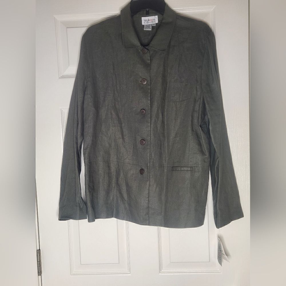 NWT Style&Co Collection 16 Moss 100% LINEN Lngslvs Buttons Up Women Blazer Shirt